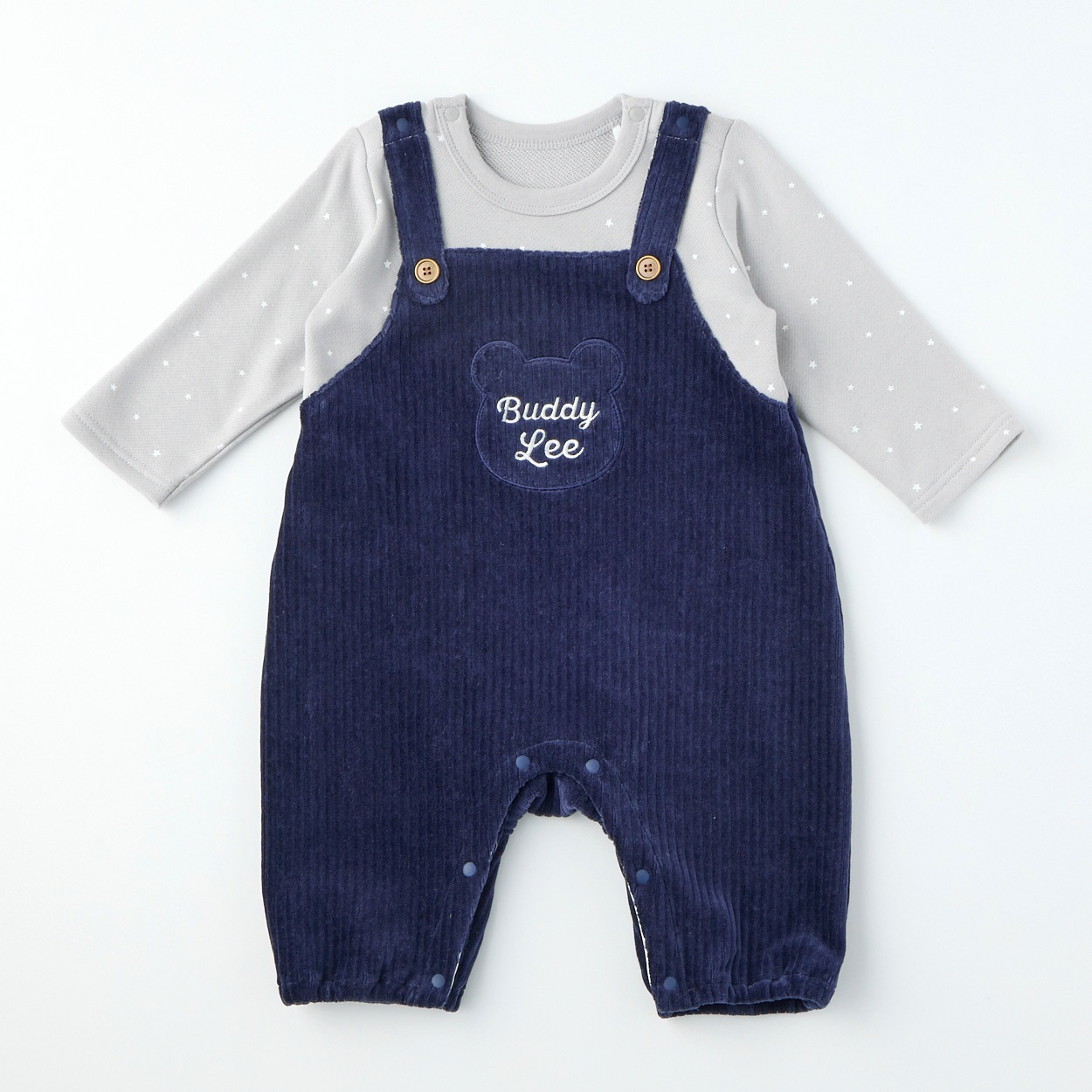 Buddy Lee ニットコール サロペット風 長袖カバーオール ベビー(ネイビー-70cm)