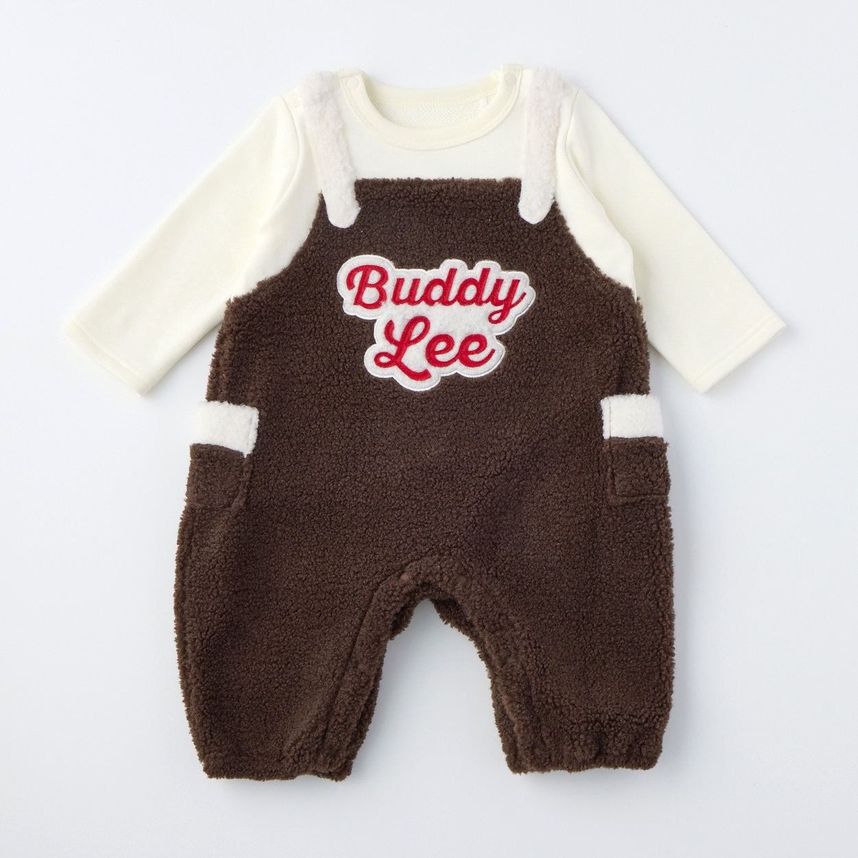 Buddy Lee ボアサロペット風 長袖カバーオール ベビー(ブラウン-70cm)