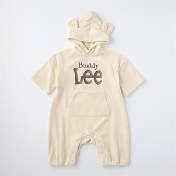 Buddy Lee ベロア ロゴ 刺しゅう くま耳フード付き 長袖カバーオール ベビー(アイボリー-70cm)