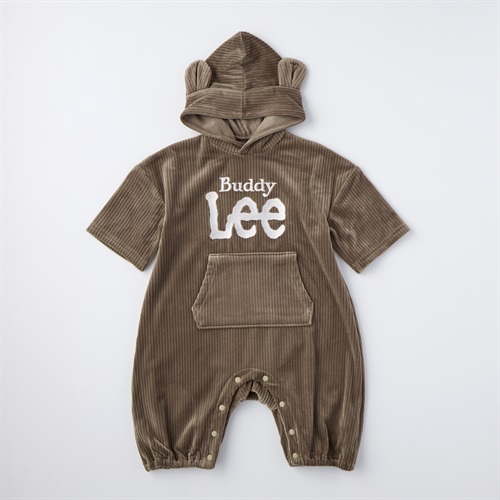 Buddy Lee ベロア ロゴ 刺しゅう くま耳フード付き 長袖カバーオール ベビー(ブラウン-70cm)