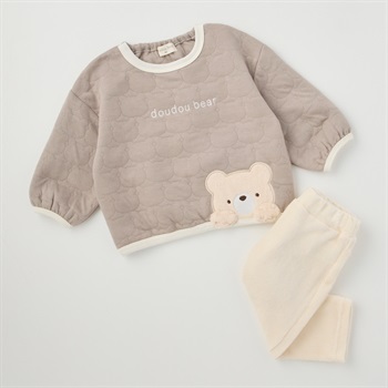 doudou bear ボアくまアップリケ キルトトレーナー＋パンツセット ベビー(グレージュ-70cm)