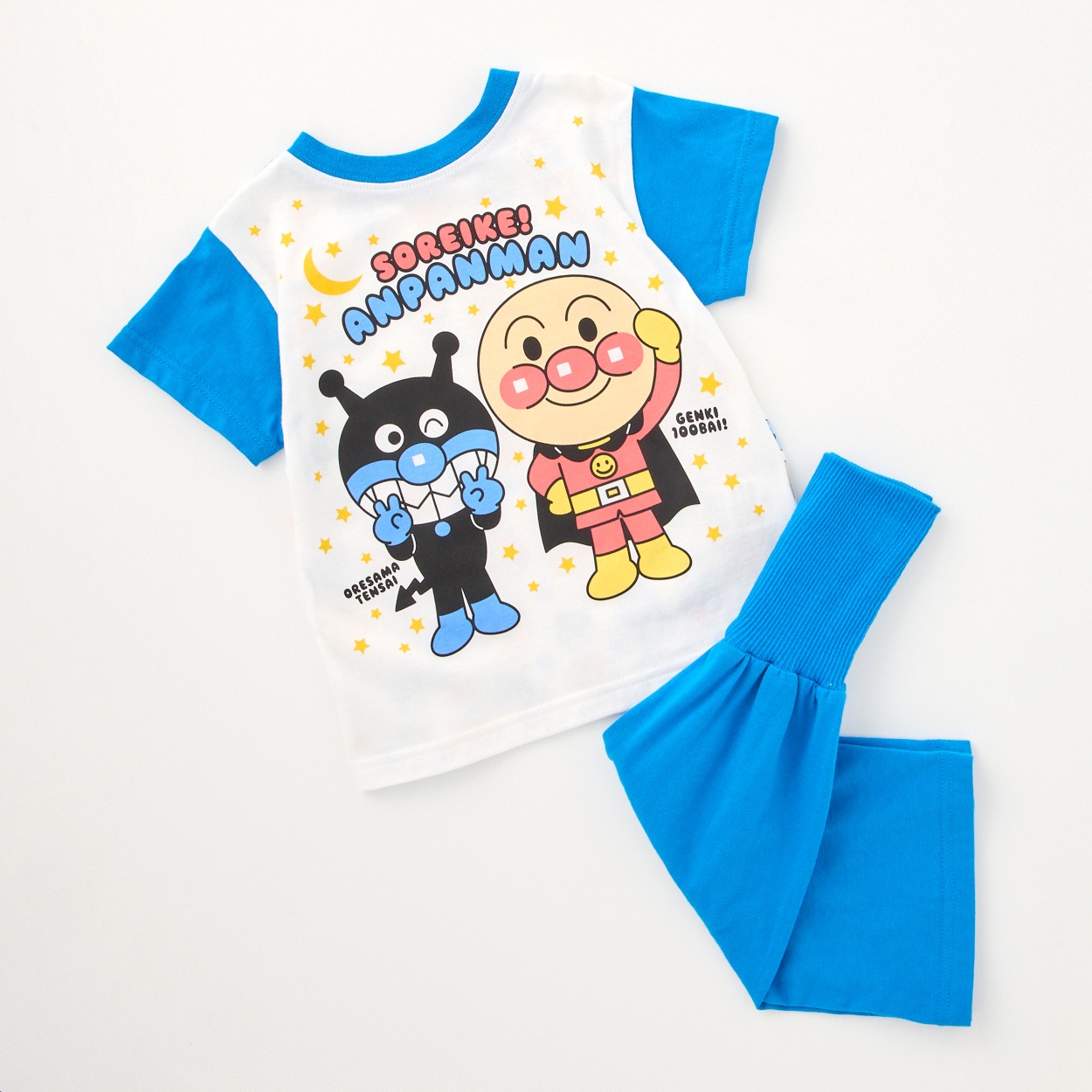 アンパンマン どっちも前だよ 半袖パジャマ 腹巻付 ベビー(ブルー-90cm)