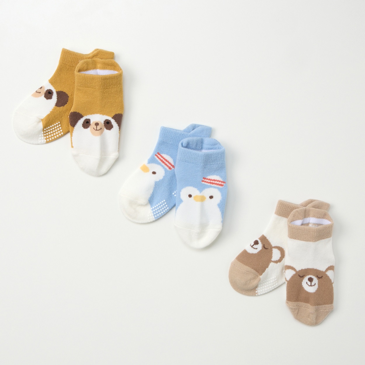 スニーカー丈ソックス 3足組  靴下 ベビー(アニマル柄(ブルー)-9～15cm)