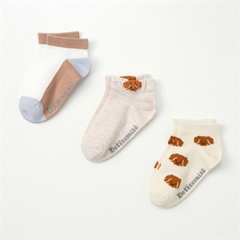 スニーカー丈ソックス 3足組  靴下 ベビー キッズ(犬柄(ベージュ)-13～18cm)