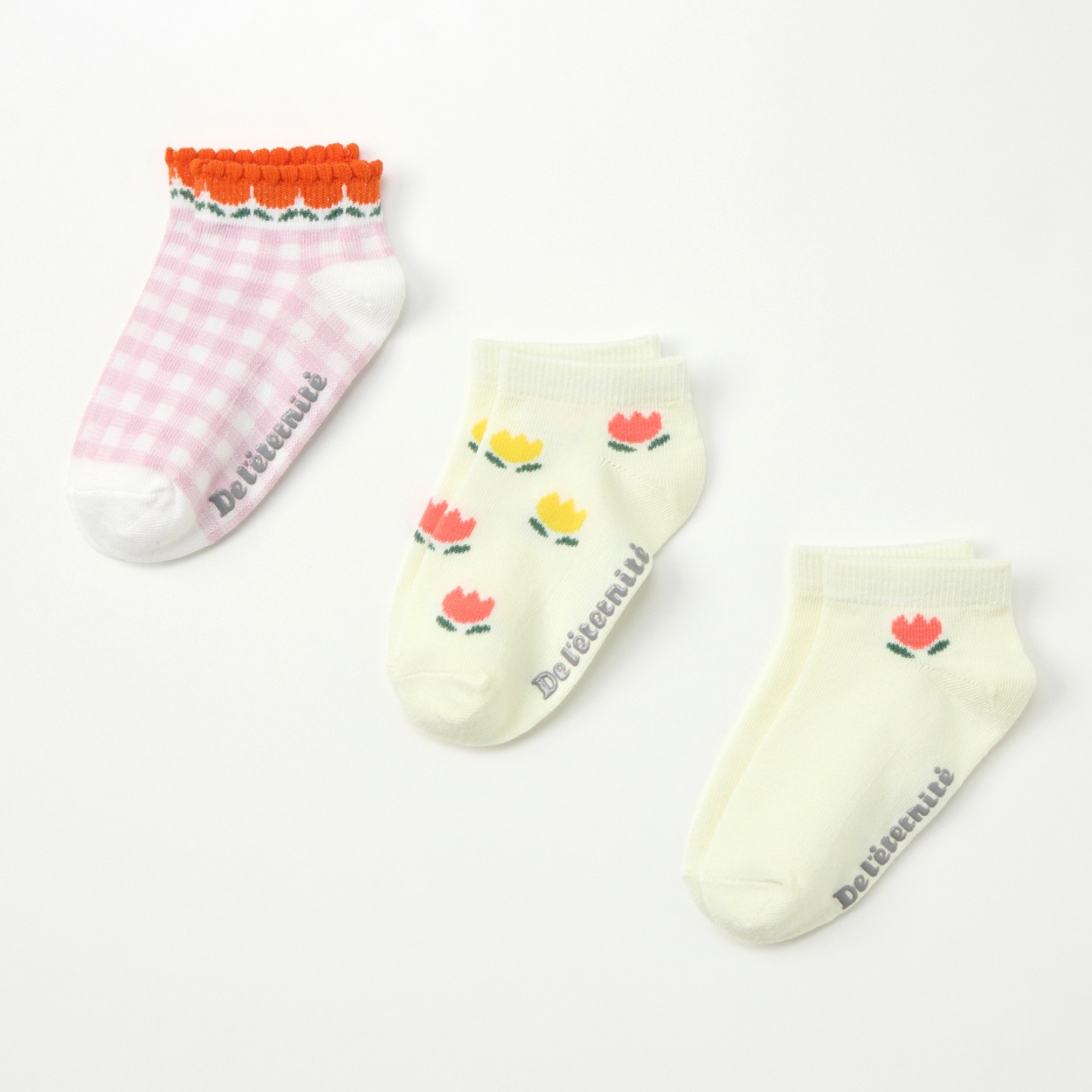 スニーカー丈ソックス 3足組  靴下 ベビー キッズ(チューリップ柄(ピンク)-13～18cm)