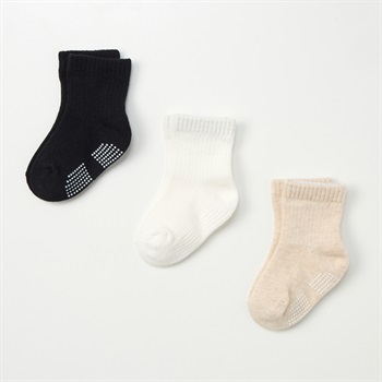 クルーソックス 3足組  靴下 ベビー(無地(ベージュ)-9～15cm)