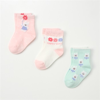 クルーソックス 3足組  靴下 ベビー(うさぎ柄(ピンク)-9～15cm)