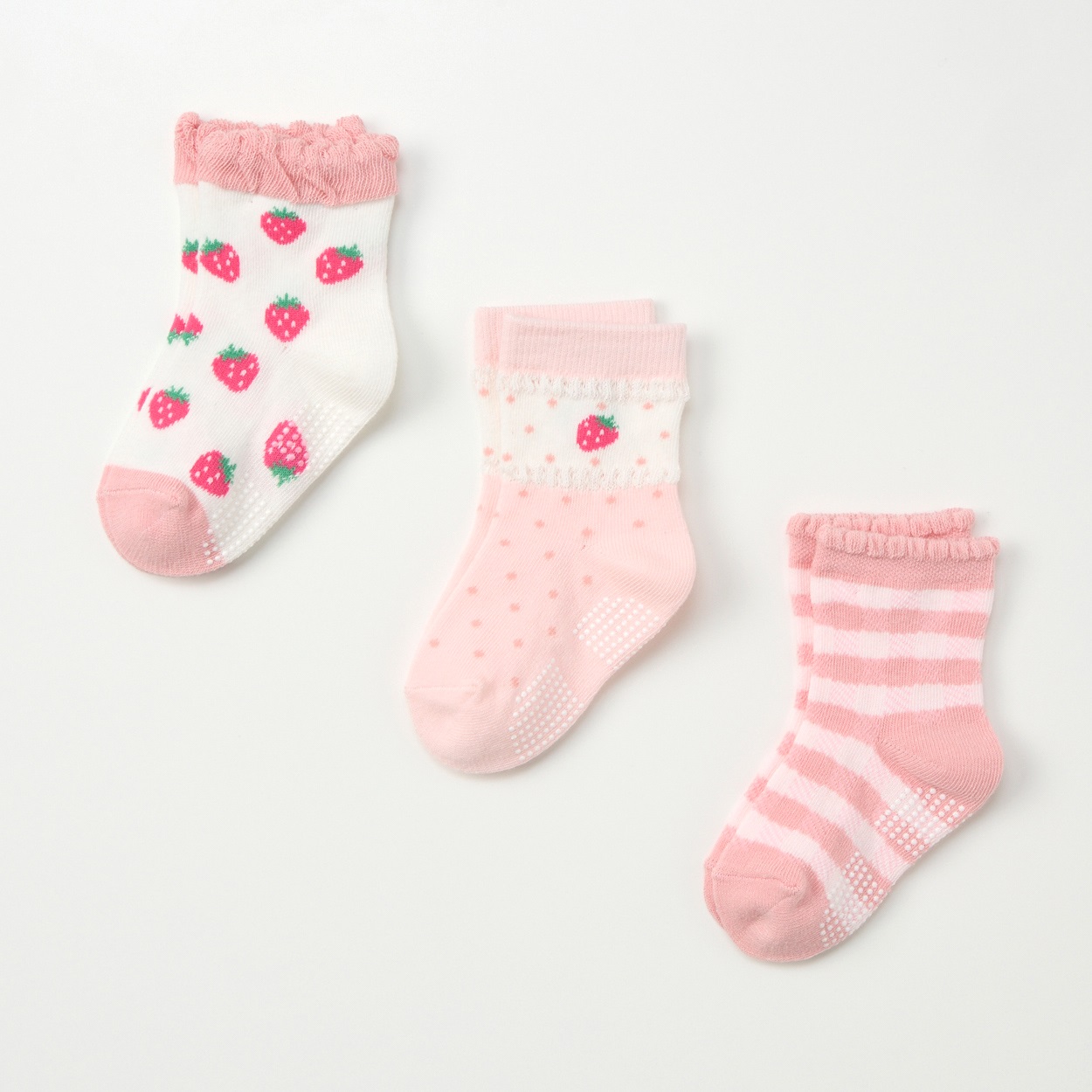 クルーソックス 3足組  靴下 ベビー(いちご柄(ピンク)-9～15cm)