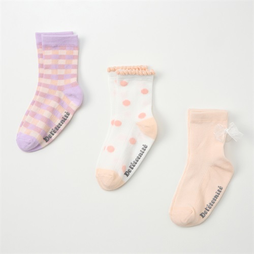 クルーソックス 3足組  靴下 ベビー キッズ(リボン(オレンジ)-13～18cm)