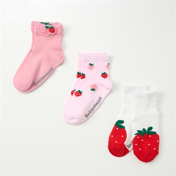アンクル丈ソックス 3足組  靴下 ベビー キッズ(いちご柄(ピンク)-13～18cm)