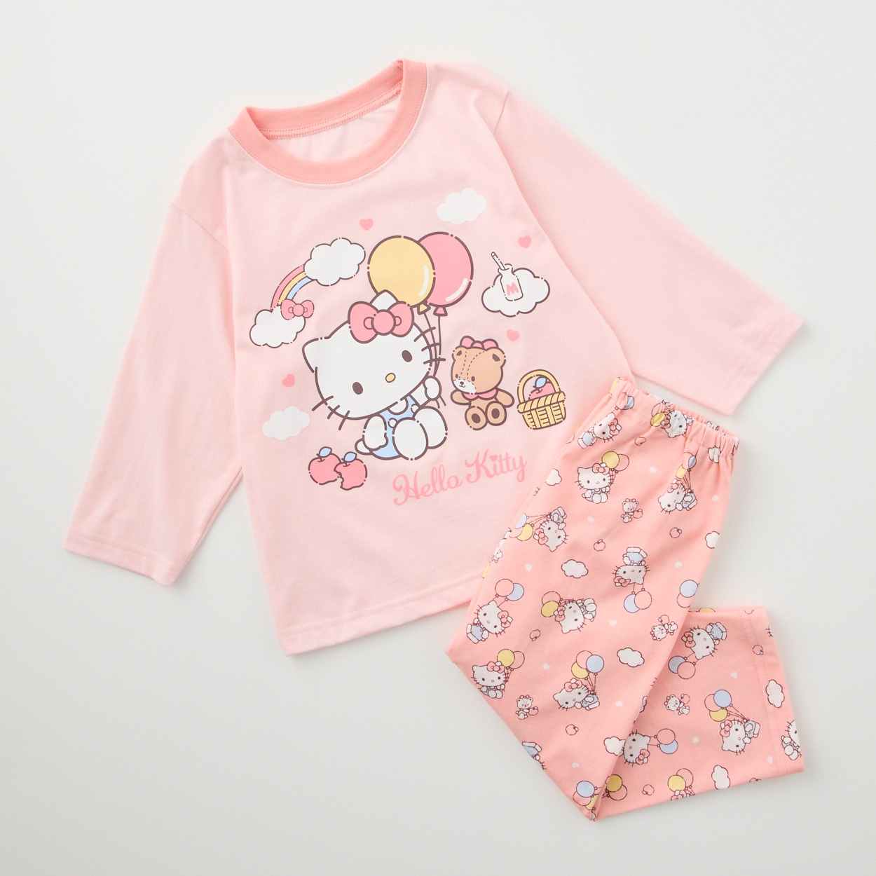 ハローキティ プリント 天竺 長袖パジャマ ベビー(ピンク-80cm)