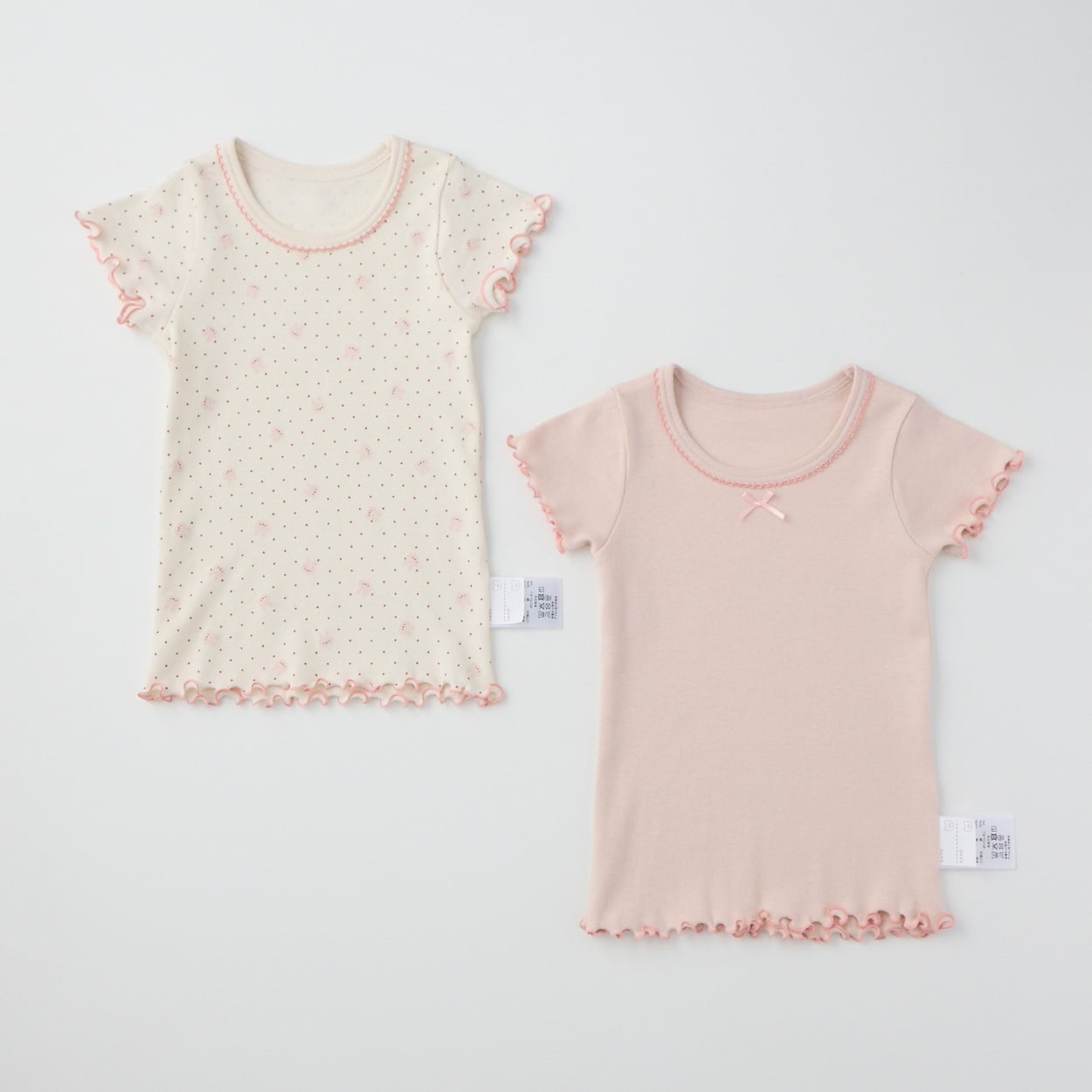 doudou bear スムース メロー 半袖シャツ肌着 2枚組 うさぎ柄 肌着 ベビー(ピンク-80cm)