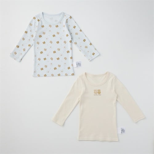 doudou bear スムース 長袖シャツ肌着 2枚組 アニマル柄 肌着 ベビー