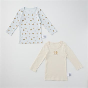 doudou bear スムース 長袖シャツ肌着 2枚組 アニマル柄 肌着 ベビー(くま(サックス)-80cm)