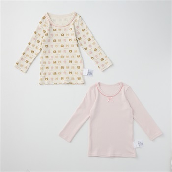 doudou bear スムース 長袖シャツ肌着 2枚組 アニマル柄 肌着 ベビー(うさぎ&くま(ピンク)-80cm)