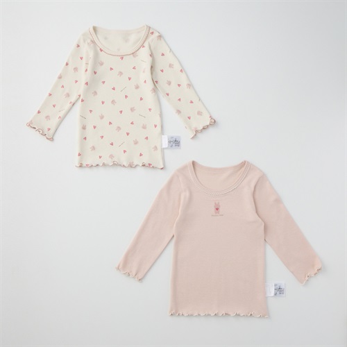 doudou bear スムース メロー 長袖シャツ肌着 2枚組 うさぎ柄 肌着 ベビー