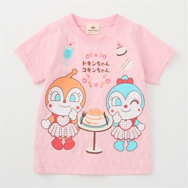 アンパンマン 和柄刺繍 スラブ天竺 半袖Tシャツ ベビー服(ピンク-95cm)