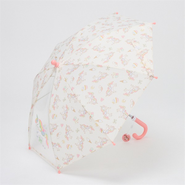 ベビー傘 40cm～45cm ユニコーン柄 透明窓 手開き(アイボリー-45cm)