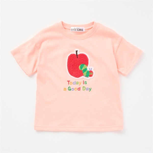 はらぺこあおむし りんご柄さがら刺しゅう 天竺 半袖Tシャツ