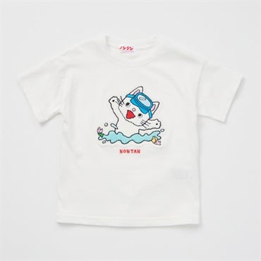 ノンタン およぐのだいすき柄 さがら刺しゅう 天竺 半袖Tシャツ ベビー服