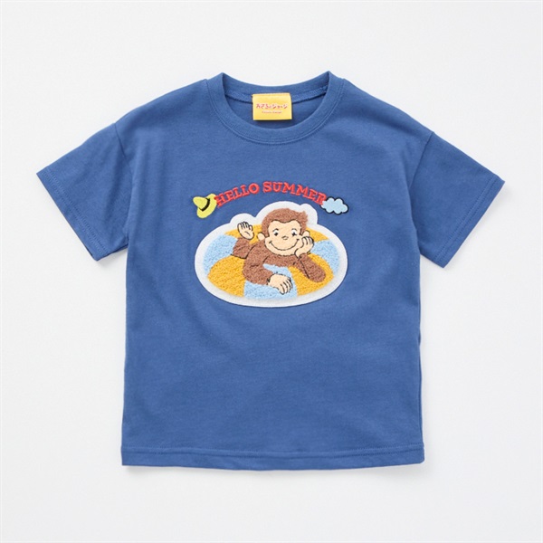 おさるのジョージ 夏柄 さがら刺しゅう 天竺半袖Tシャツ