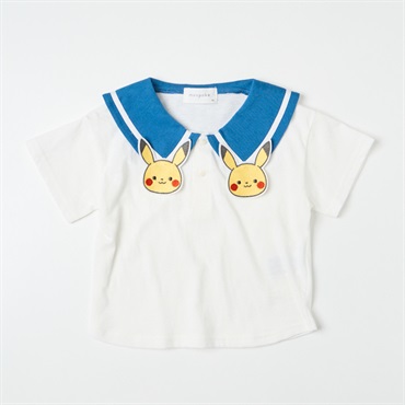 マンスリーピカチュウ 8月 セーラー服 モンポケ ピカチュウアップリケ セーラー衿 天竺 半袖Tシャツ