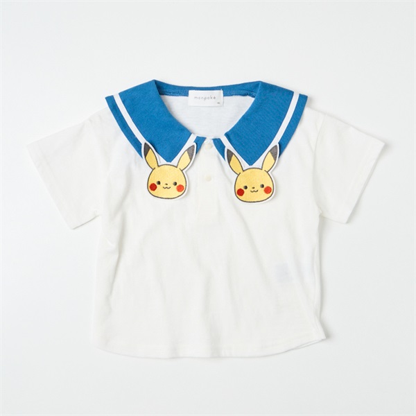 モンポケ ピカチュウアップリケ セーラー衿 天竺 半袖Tシャツ