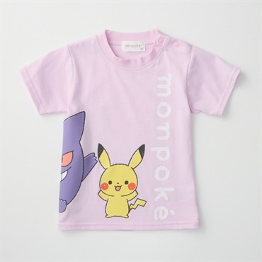 モンポケ 前横後プリント 天竺 半袖Tシャツ ベビー服(パープル-110cm)