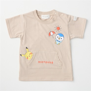 モンポケ 前ポケット付プリント 天竺 半袖Tシャツ ベビー服