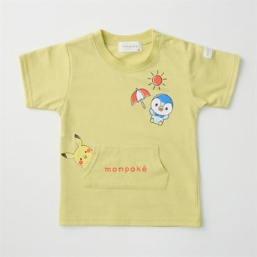 モンポケ 前ポケット付プリント 天竺 半袖Tシャツ ベビー服(ライトグリーン-110cm)