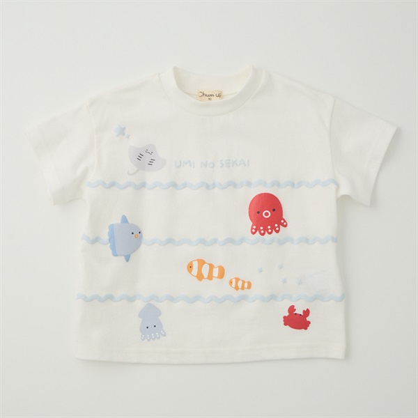 Chum up 天竺 海の生き物 波乗りプリント 半袖Tシャツ ベビー服