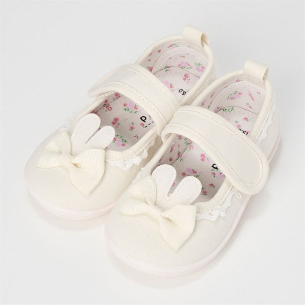 うさぎリボン バレエシューズ ベビー 靴(アイボリー-16cm)
