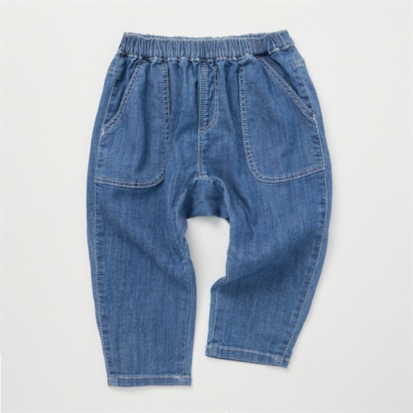 綿ストレッチ サルエルパンツ ベビー(デニムブルー-90cm)