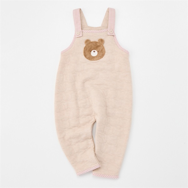 くま様ベージュ1サロペット BABY】クマ柄コーデュロイサロペットロンパース＆ボーダーシャツ