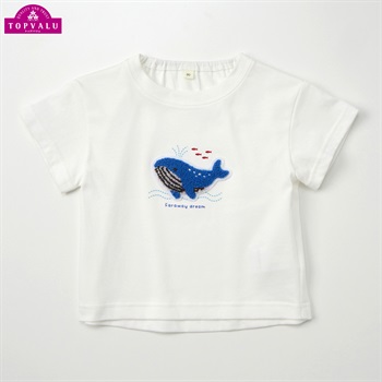 ピースフィットクール クジラ柄 サガラ刺しゅう 半袖Tシャツ ベビー トップバリュ(ホワイト-80cm)