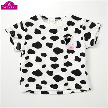 ピースフィットクール アニマルワッペン 総柄 半袖Tシャツ ベビー トップバリュ(牛(ホワイト)-80cm)