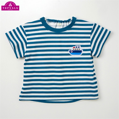 ピースフィットクール 船ワッペン ボーダー柄 半袖Tシャツ ベビー トップバリュ(ブルー-80cm)