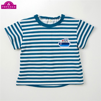 ピースフィットクール 船ワッペン ボーダー柄 半袖Tシャツ ベビー トップバリュ(ブルー-80cm)