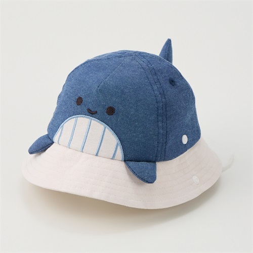 海の生き物モチーフハット たれ付き ベビー 帽子(クジラ(ネイビー)-46cm)