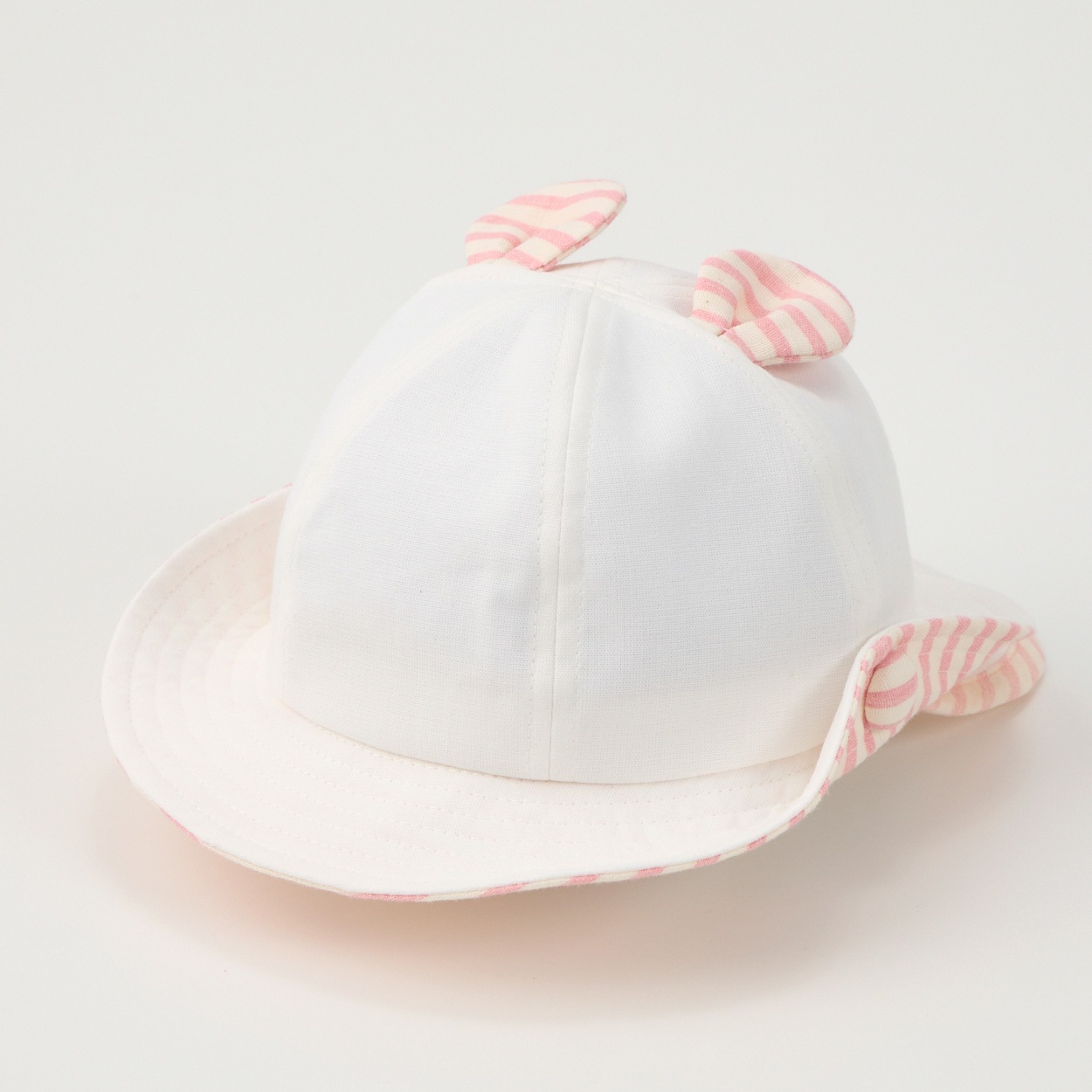 耳付きハット 日よけ付き ベビー 帽子(ピンク-46cm)