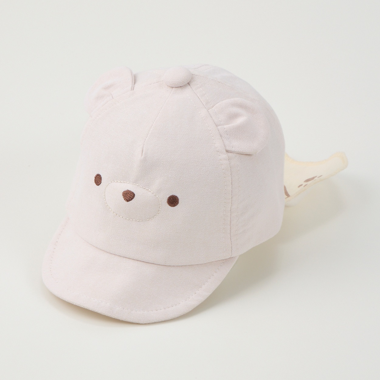 くまキャップ 日よけ付き ベビー 帽子(生成-46cm)