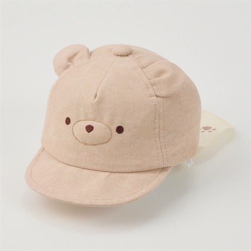くまキャップ 日よけ付き ベビー 帽子(ベージュ-46cm)