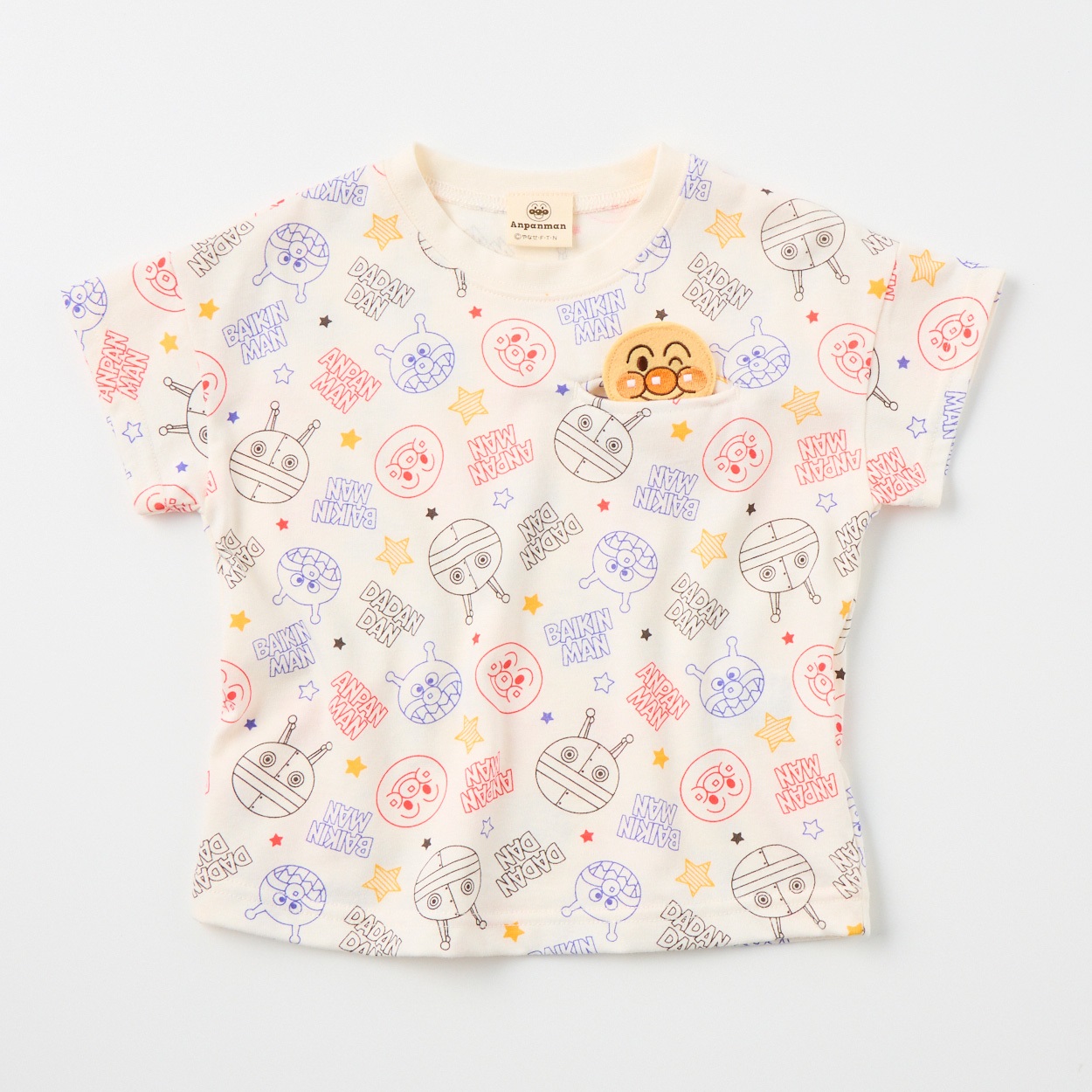 アンパンマン かくれんぼ総柄 天竺 半袖Tシャツ ベビー(アンパンマン（アイボリー）-95cm)