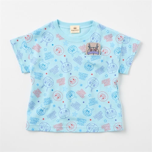 アンパンマン かくれんぼ総柄 天竺 半袖Tシャツ ベビー(だだんだん2号（サックス）-80cm)