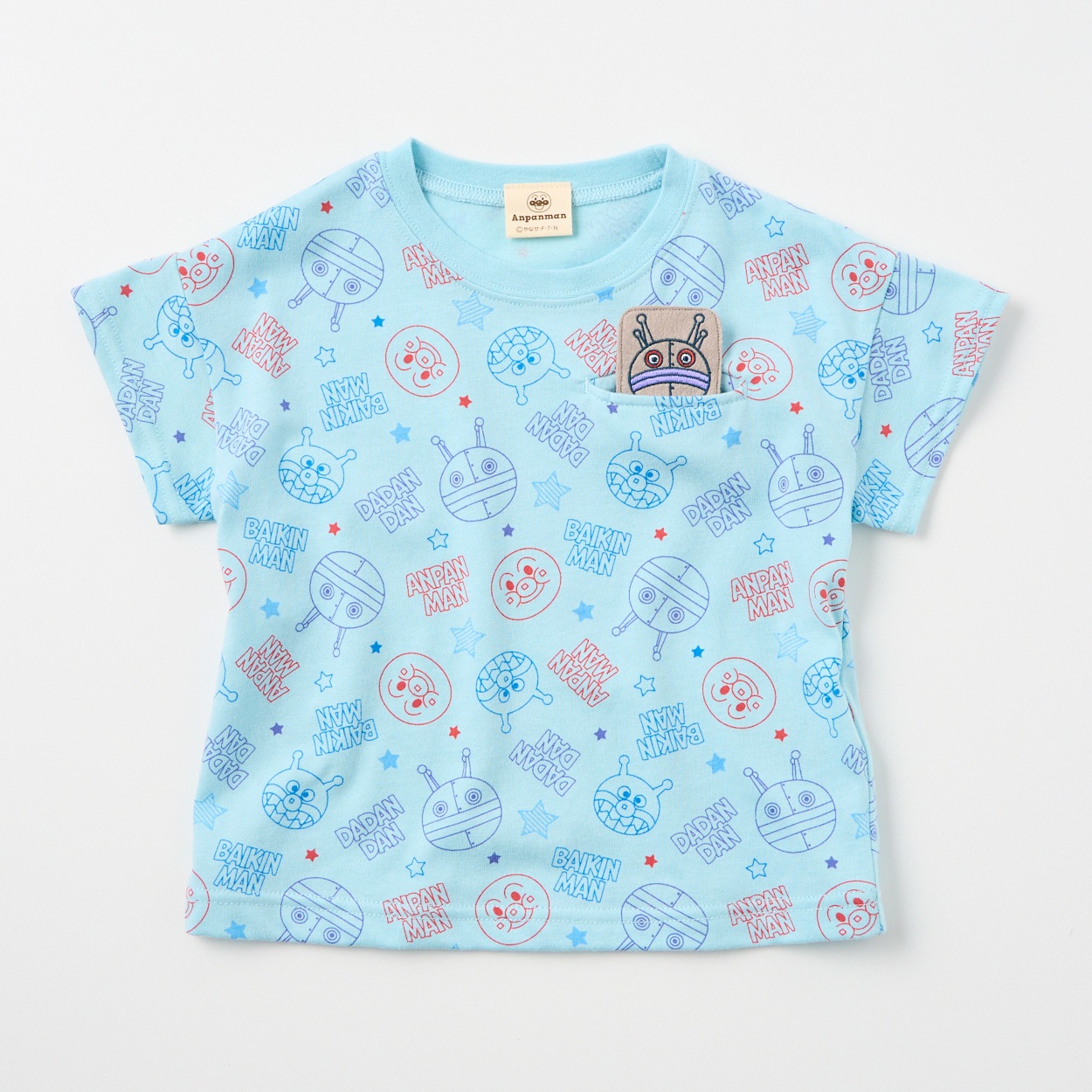 アンパンマン かくれんぼ総柄 天竺 半袖Tシャツ ベビー(だだんだん2号（サックス）-100cm)