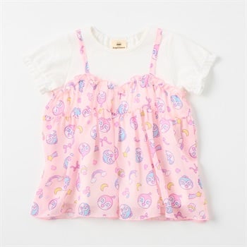 ドキンちゃん&コキンちゃん キャミフェイク 天竺 パフ袖Tシャツ ベビー(ピンク-80cm)