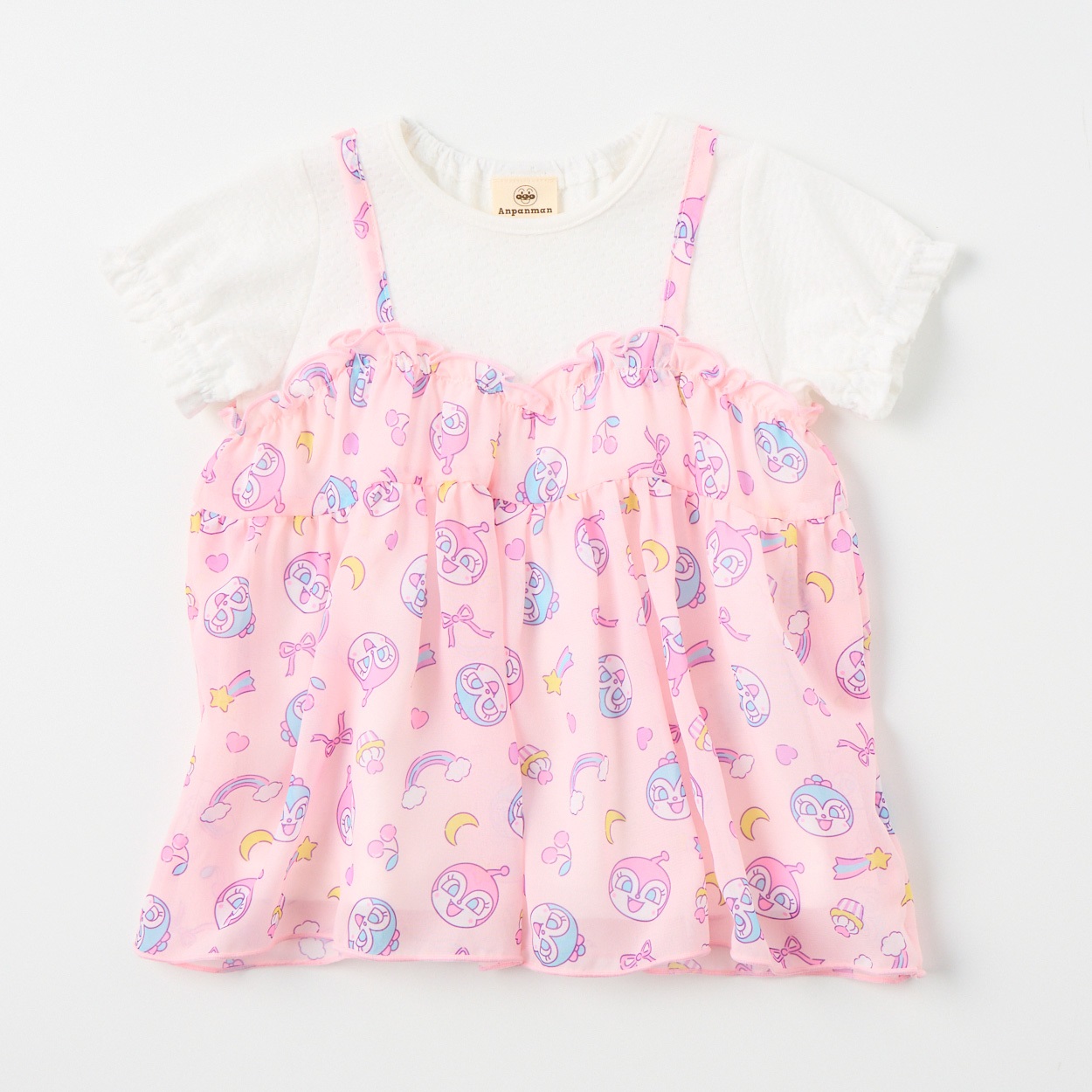 ドキンちゃん&コキンちゃん キャミフェイク 天竺 パフ袖Tシャツ ベビー(ピンク-90cm)
