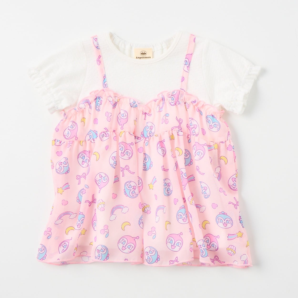ドキンちゃん&コキンちゃん キャミフェイク 天竺 パフ袖Tシャツ ベビー(ピンク-95cm)