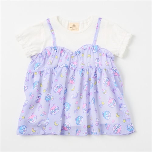ドキンちゃん&コキンちゃん キャミフェイク 天竺 パフ袖Tシャツ ベビー(パープル-80cm)
