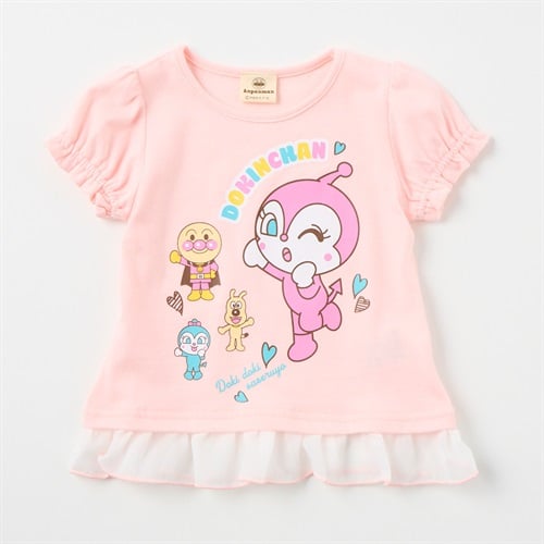 アンパンマン ビッグプリント 裾フリル 天竺 パフ袖Tシャツ ベビー